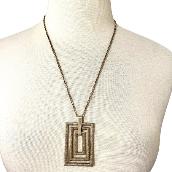 Large Vintage Geometric Sarah Conventey Rectangular Necklace - Picture 1 of 6
